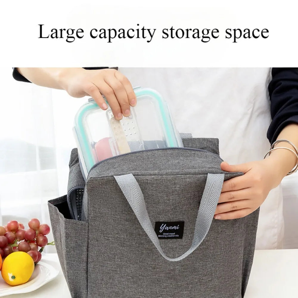 Insulated Canvas Lunch Bag with Double Pockets