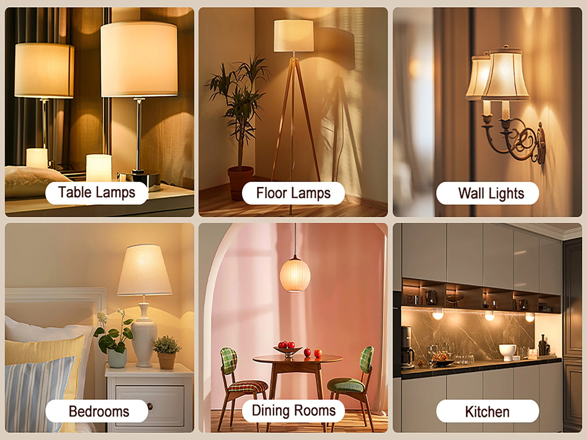 A collection of interior lighting fixtures including table lamps, floor lamps, wall lights, bedroom lamps, dining room lighti