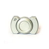 A silver stainless steel fidget spinner and slider with a textured surface.