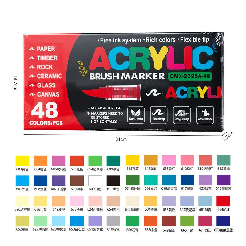 72-farbiger Acrylfarbe-Marker-Set mit Pinselspitzen