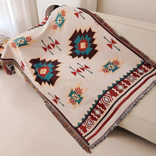 Oversized Aztec Boho Throw Blanket with Fringe