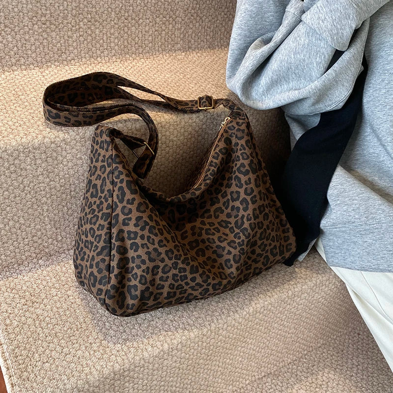 Leopardenmuster Canvas Umhängetasche