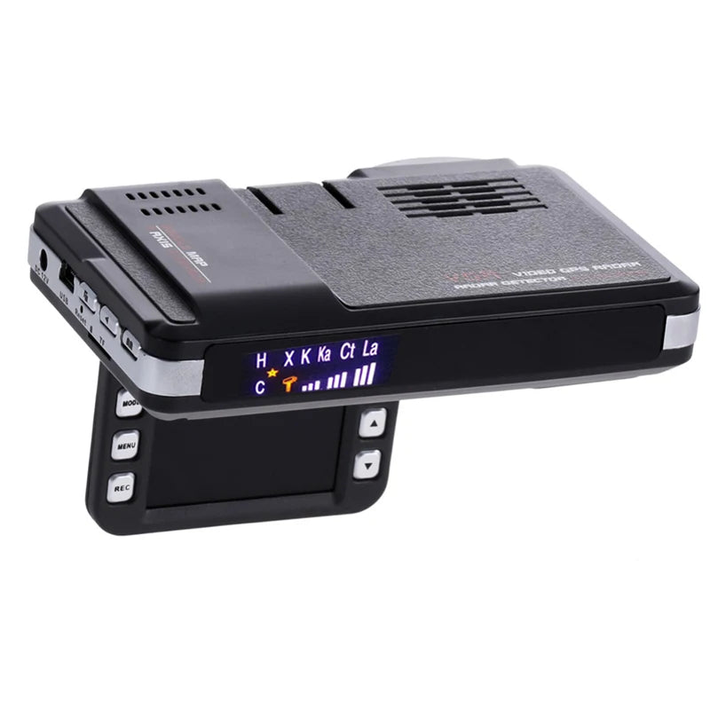 Black full HD dash cam with radar detection and touch screen display