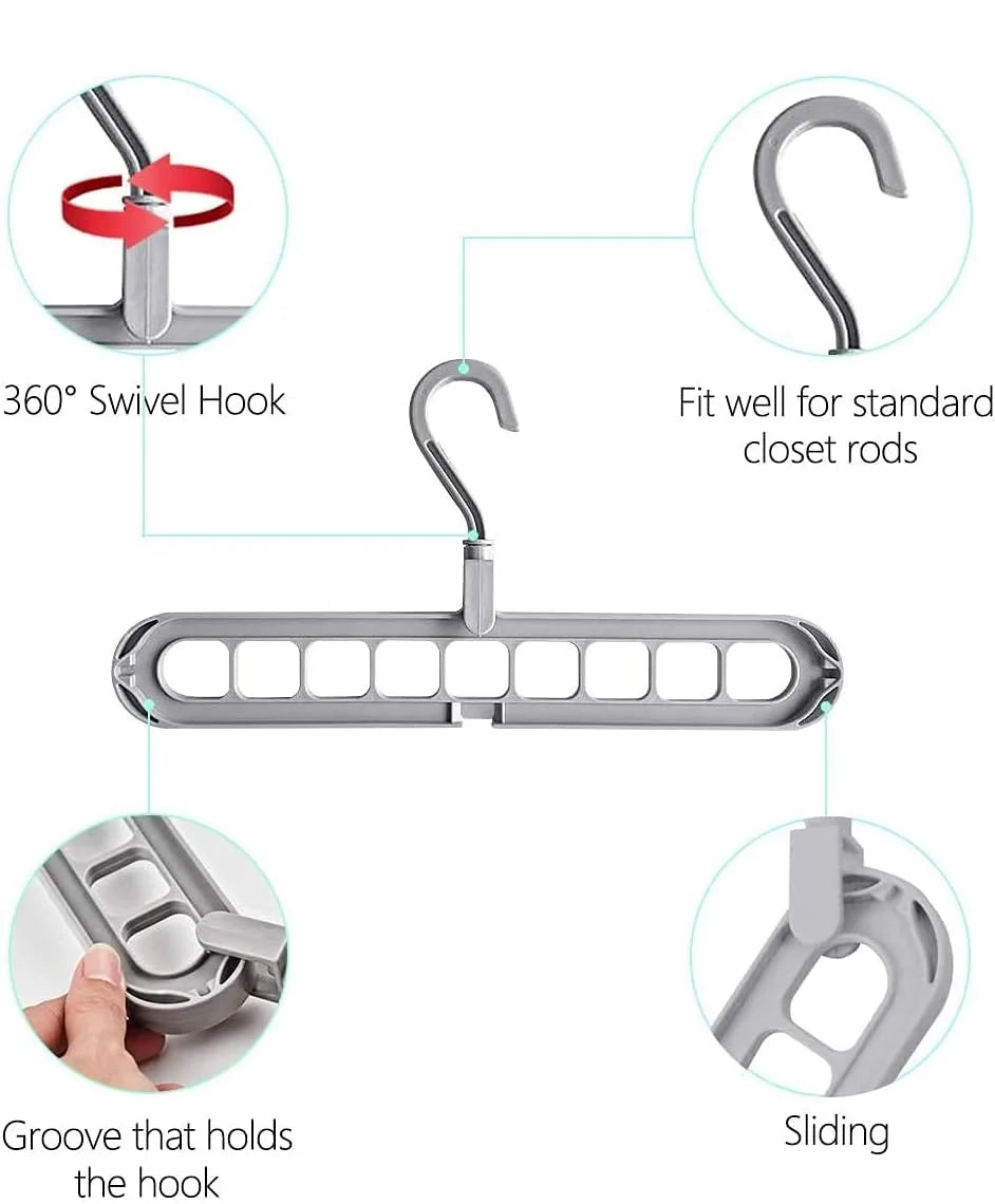 Rotating 9-Hole Folding Clothes Hanger Organizer for Space-Saving Wardrobes