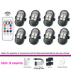 A set of eight remote control RGB LED strobe lights for vehicles, including instructions and accessories.