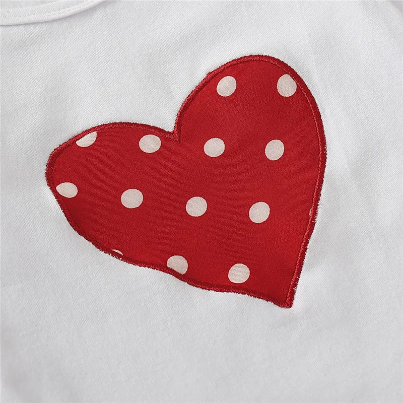 Adorable Heart Print Baby Girl Outfit Set (Romper, Pants & Headband)