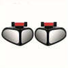 A pair of black blind spot mirrors with red accents for cars.