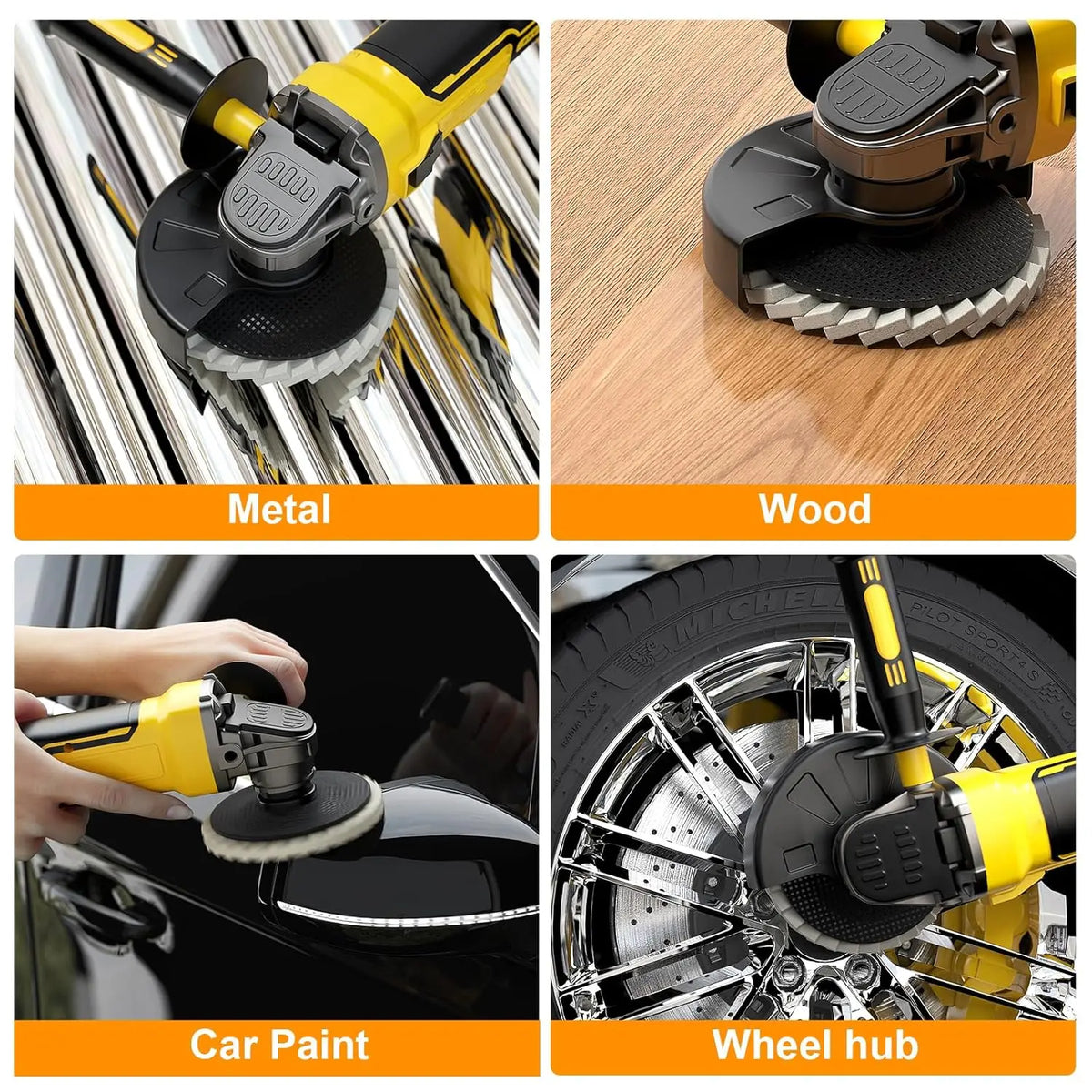 Set of metal, wood, paint, and wheel hub polishing pads for grinders