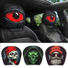 A set of two fun cartoon eye headrest covers featuring skulls and eyes for car seats.