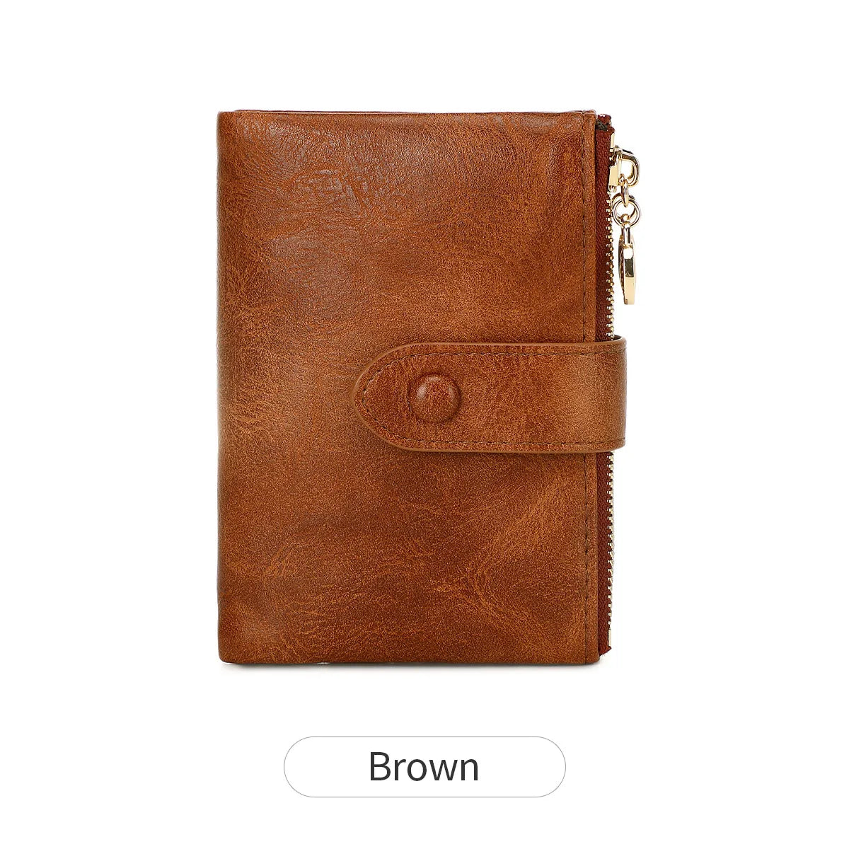 Women's Retro Tri-Fold Wallet with Large Capacity and Dual Zippers