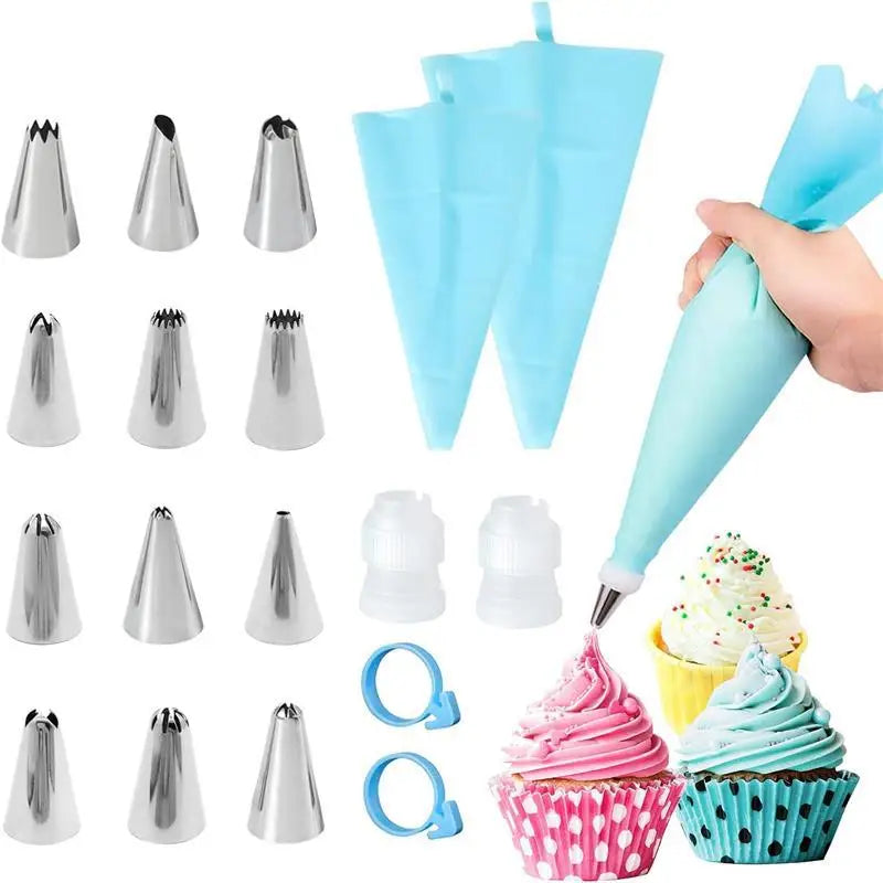 Reusable Silicone Piping Bag and Nozzle Set for Cake Decorating