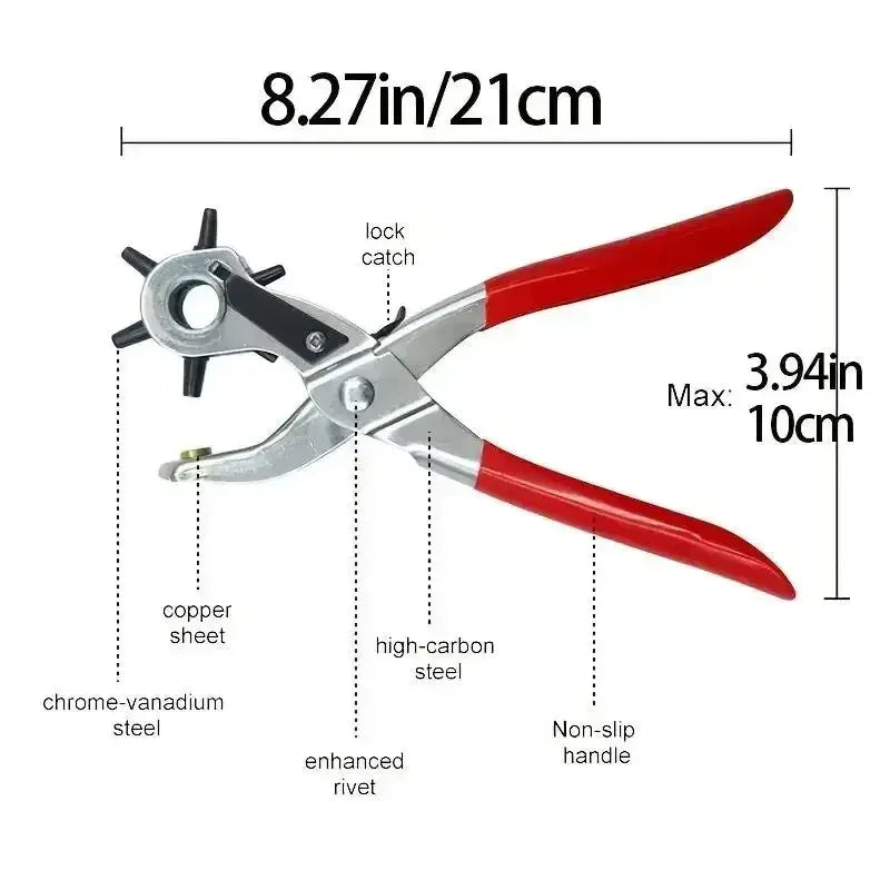 Rotary Leather Hole Punch Pliers - 6 Interchangeable Sizes