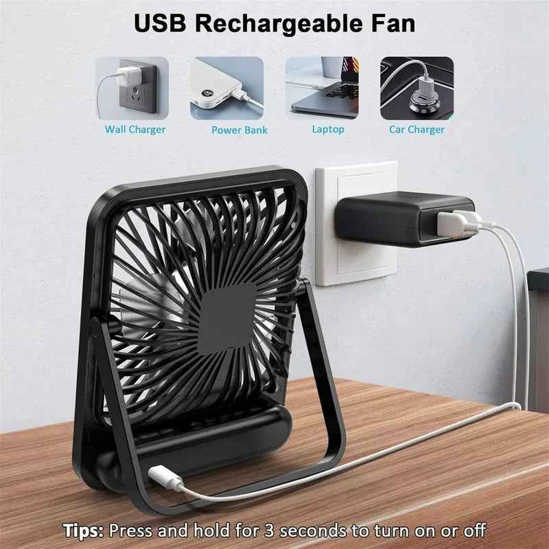 Portable USB Desk Fan with 180° Foldable Stand and Digital Display