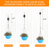 Three views of a telescopic hook for hanging plants showing nonstretch half stretch and full extension lengths