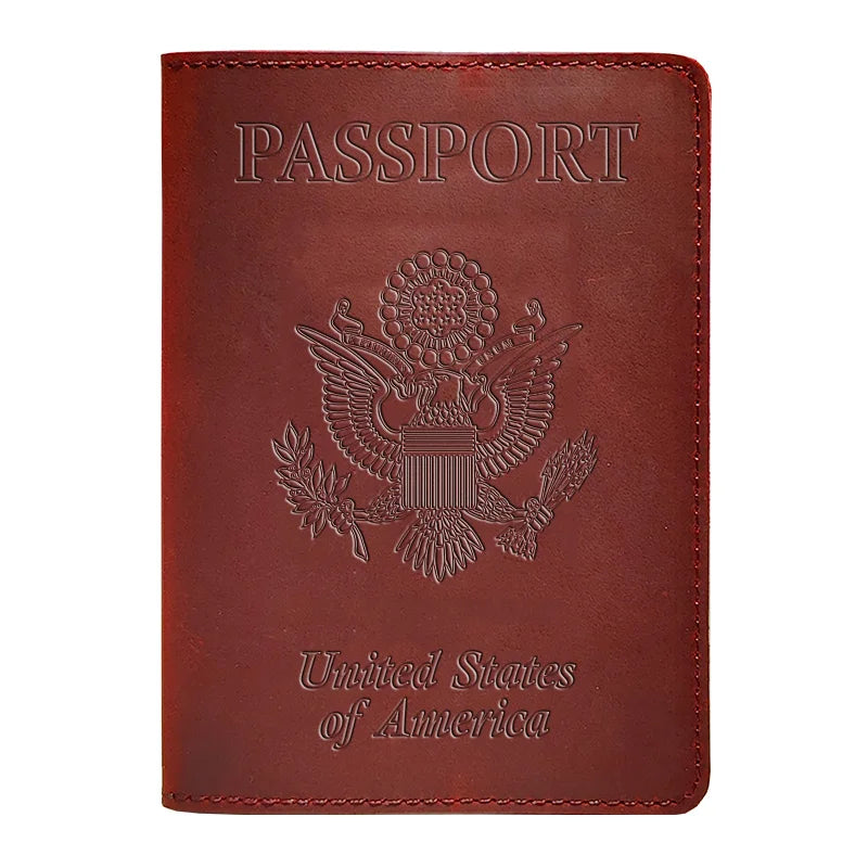 Genuine Leather Passport Holder with USA Flag Design
