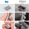 Close-up images showing strong round magnets for fridge, DIY, and office use, demonstrating their size and texture.