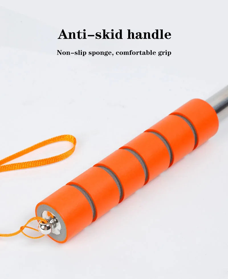Orange anti-skid handle for a retractable car mirror or window cleaning wiper.
