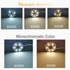 Images demonstrating tri-color dimming and monochromatic color options for an LED light board.