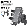 A black bicycle phone mount with a secure claw design shown in various configurations.