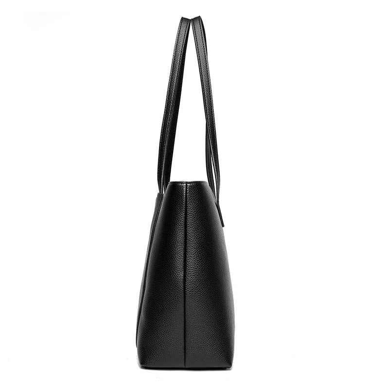 Genuine Leather Tote Bag with Multiple Pockets &amp; Zipper Closure