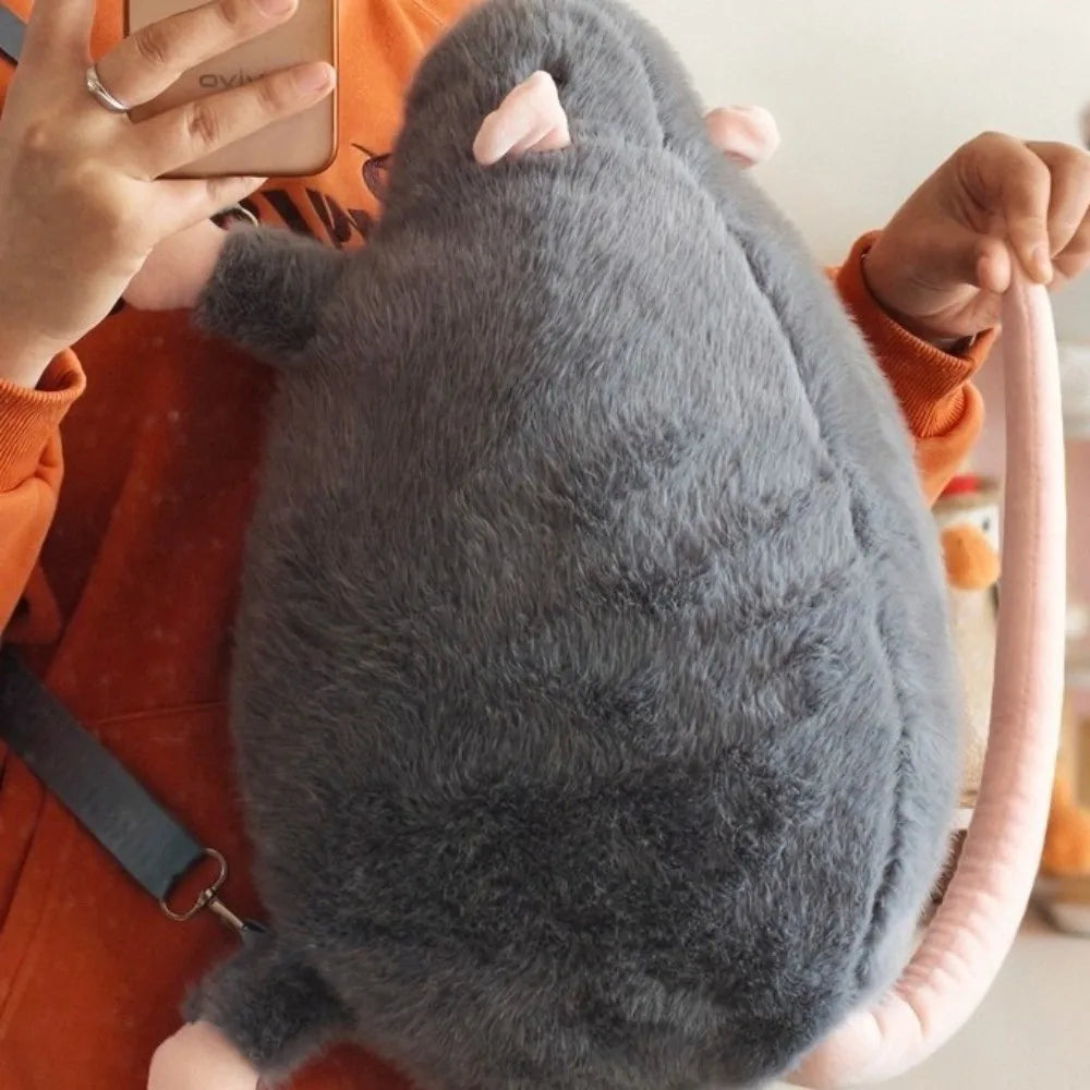 Cute Plush Mouse Backpack with Flower Design