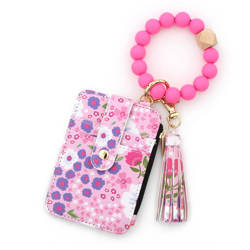 Boho Beaded Tassel Keychain with Floral Accent