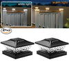 A set of solar post cap lights with warm LED for illuminating fences, decks, and patios.