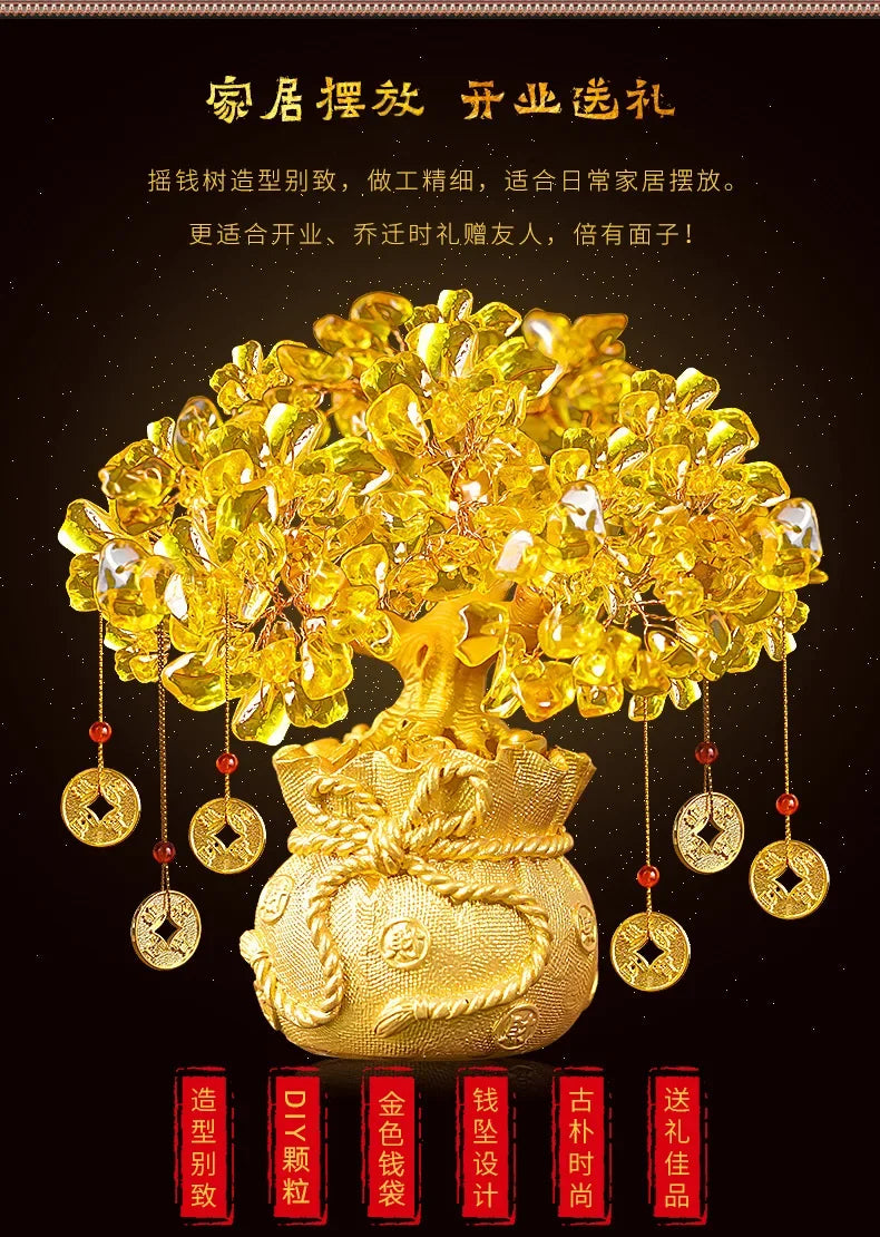 Golden Citrine Crystal Money Tree – Feng Shui Wealth Charm