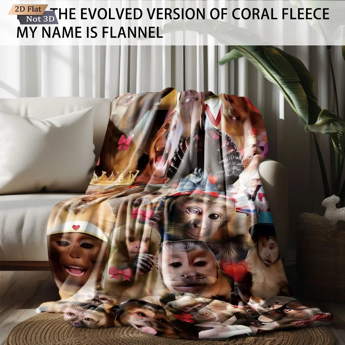 Funny Monkey Print Flannel Blanket – Soft & Cozy Throw