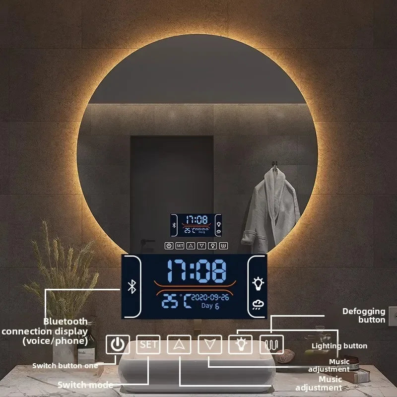 Miroir de Salle de Bains Rond à LED avec Contrôle Tactile Anti-Buée