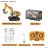 A yellow 1:64 scale remote control forklift with a trailer and various accessories like a color box instruction manual and ch