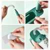 Hands demonstrate the use of an adjustable over-sink dish drying rack and kitchen organizer for drying dishes.