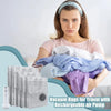 A woman holds a stack of vacuum bags with a rechargeable air pump for travel and storage.