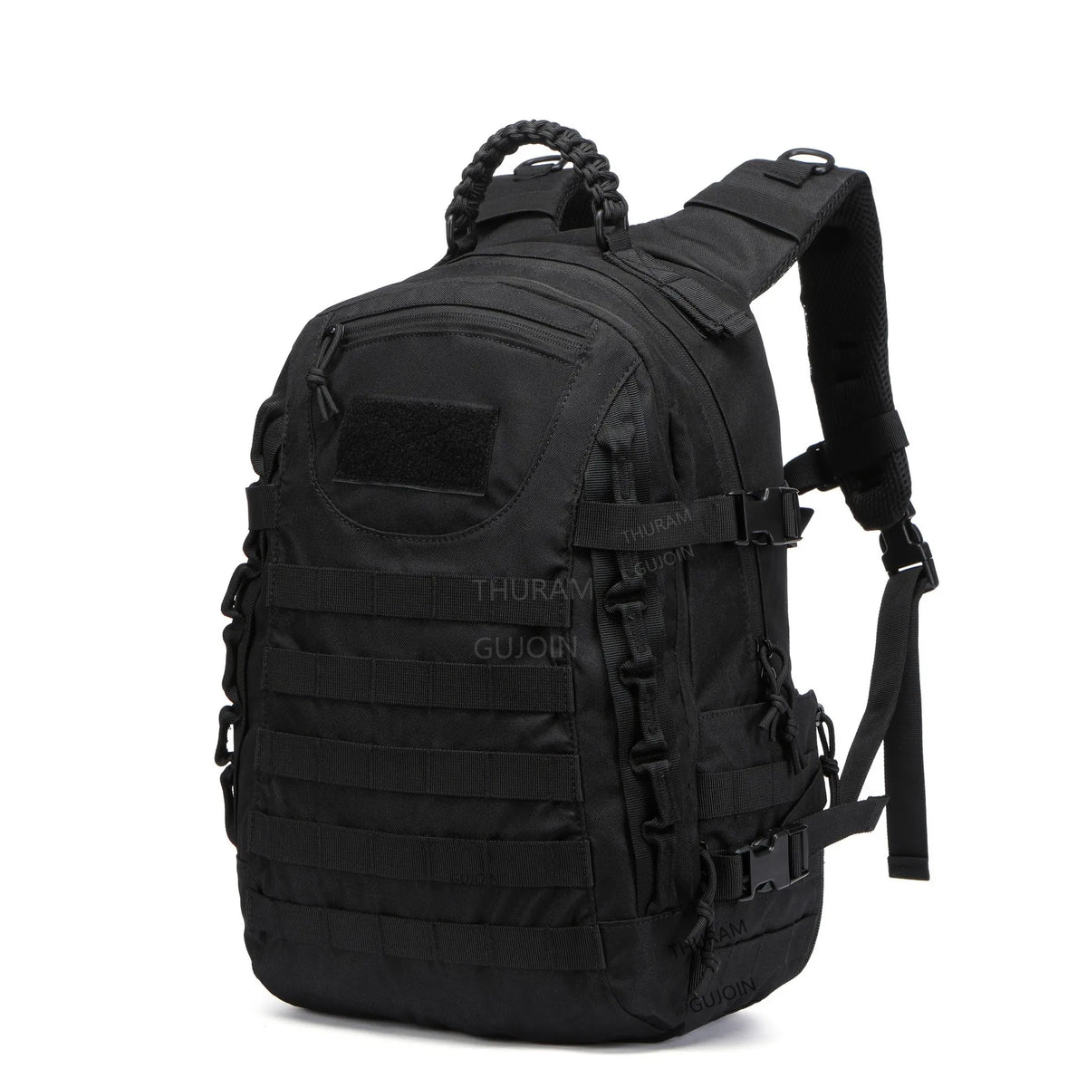 Black Thuram 38L tactical backpack with MOLLE system for hiking and travel