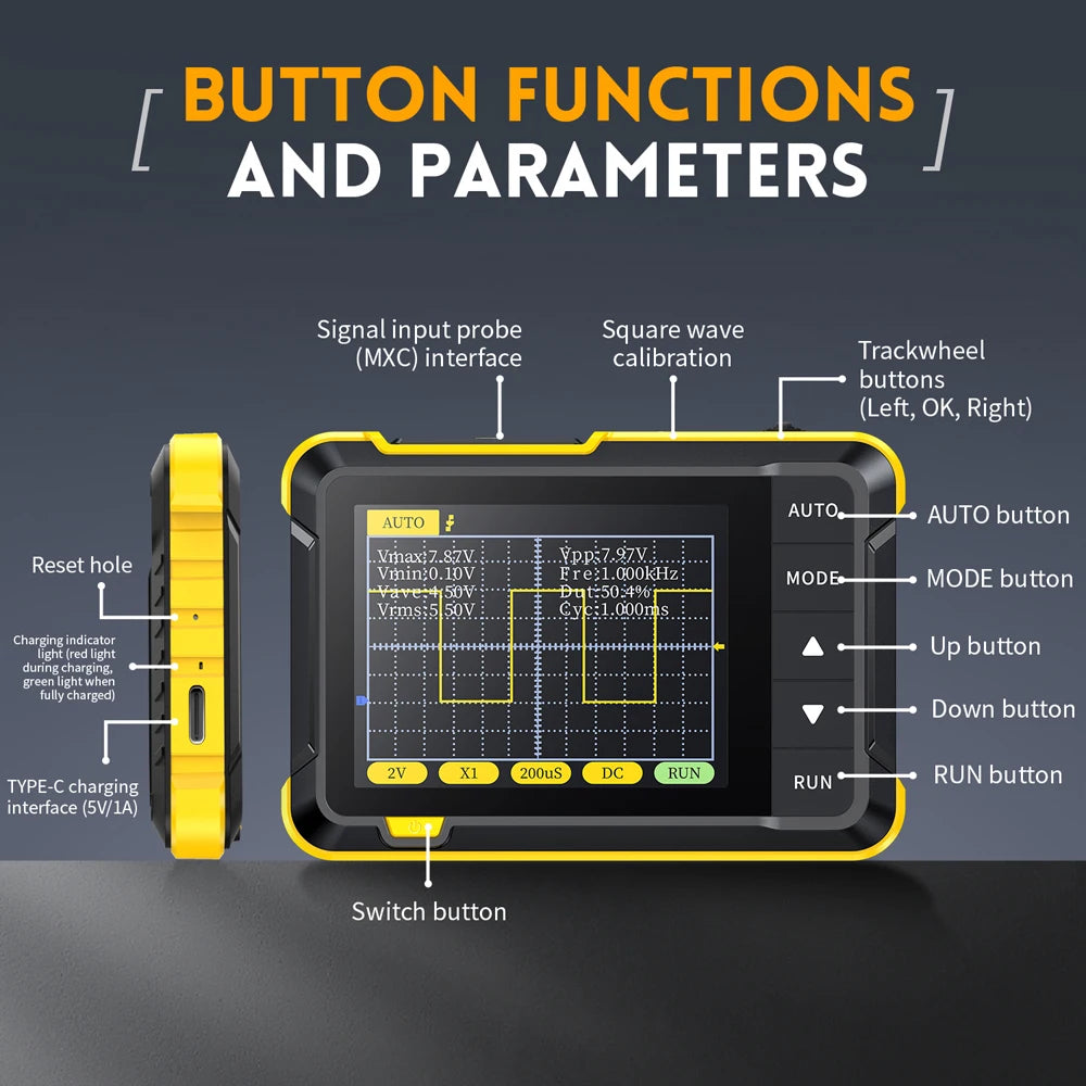 Mini Handheld Digital Oscilloscope with 2.8" Color Display