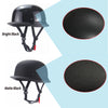 A matte black vintage German half-face motorcycle helmet shown in both full and close-up views.