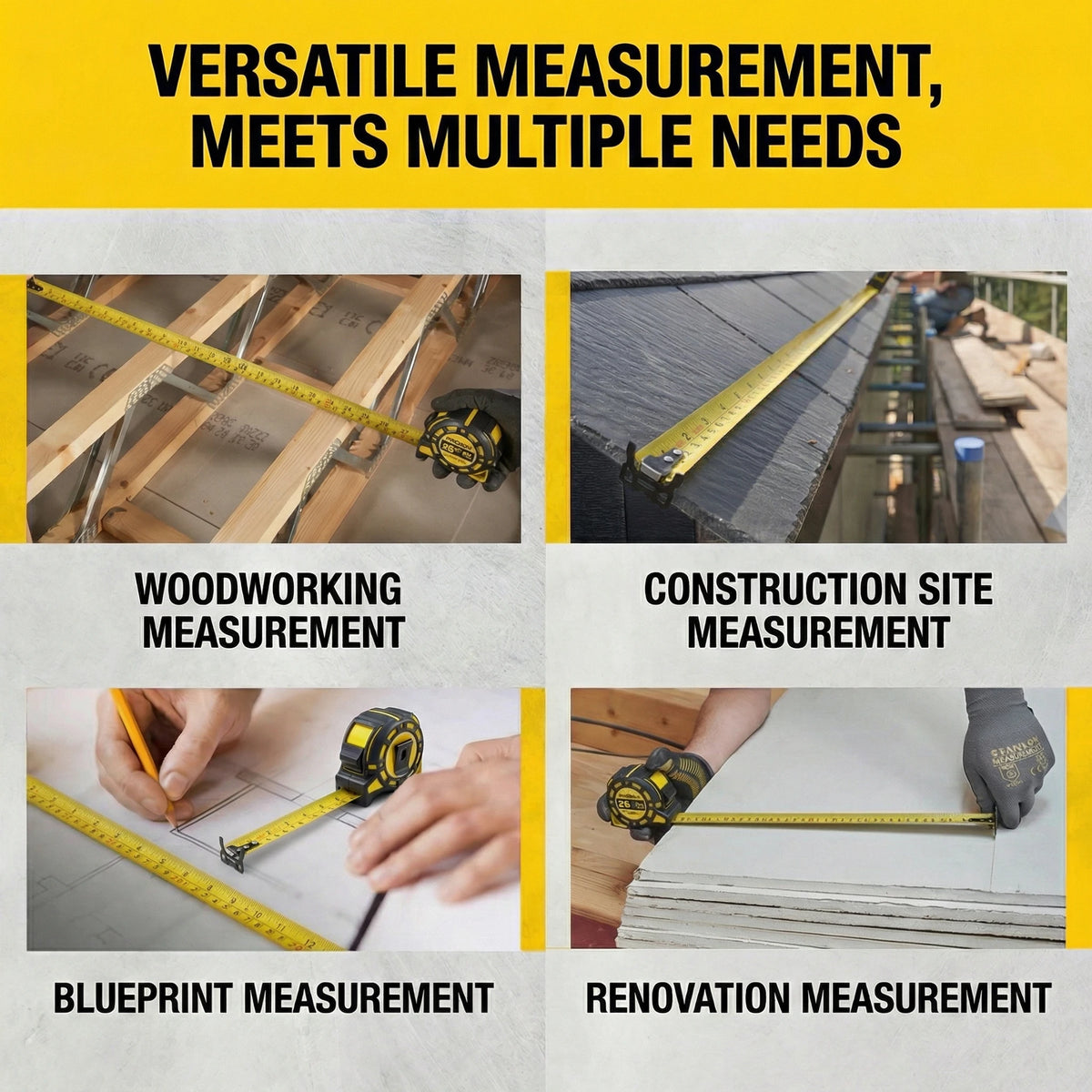 Professional 8m/26ft Tape Measure with Magnetic Hook and Belt Clip