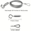 Stainless steel cable hanging kit showing a coiled wire, an eye hook, and a small connector piece.