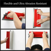 A red skimming blade with a stainless steel edge is shown being used to finish a wall, demonstrating its flexibility and abra