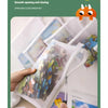 A hand is opening a transparent mesh zipper pouch, demonstrating its smooth opening and closing feature.