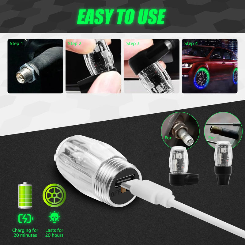 Motion-Activated LED Tire Valve Caps