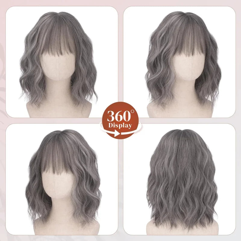 Short Wavy Bob Wig with Bangs