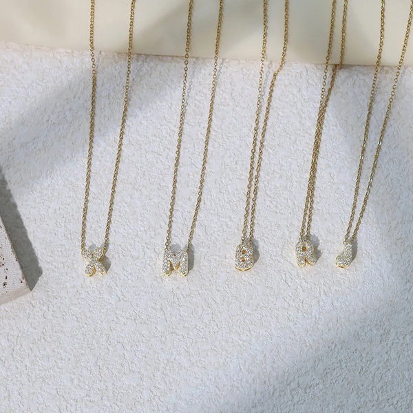 Initial Letter Pendant Necklace with Cubic Zirconia