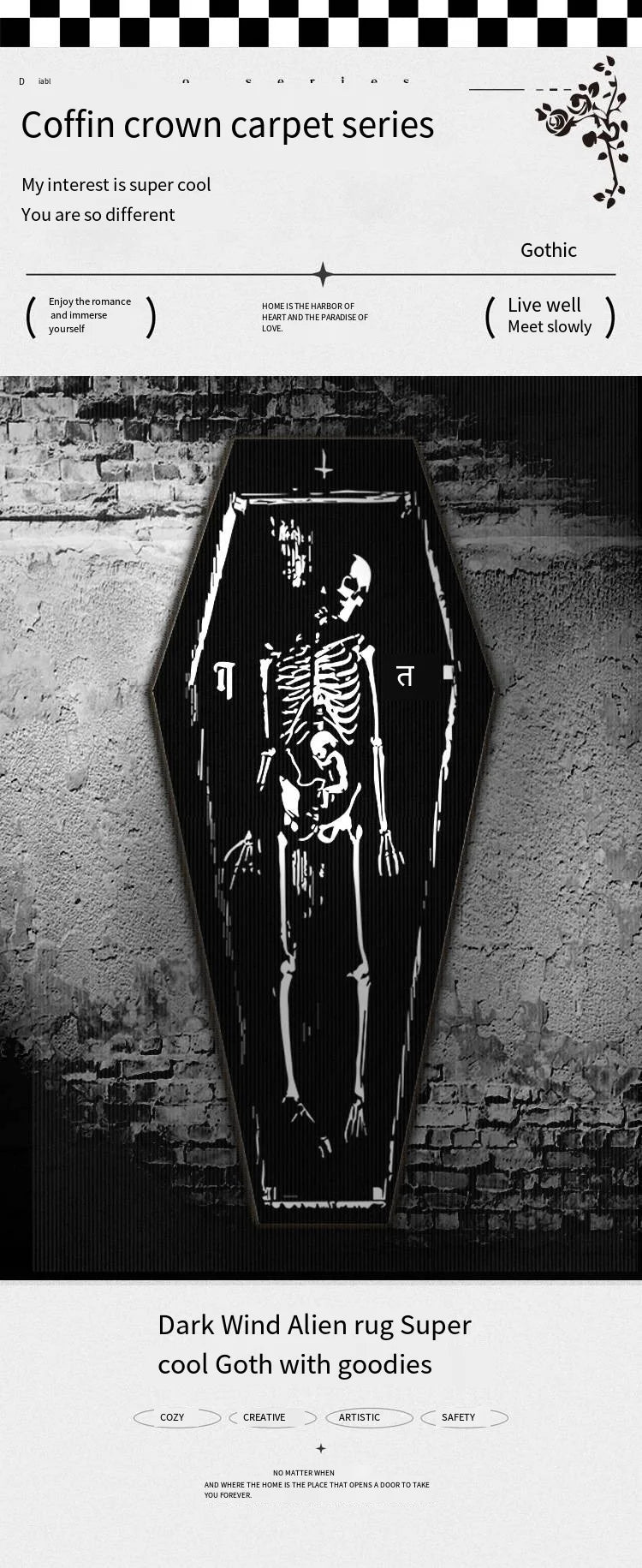 Gothic Skull Print Non-Slip Floor Mat