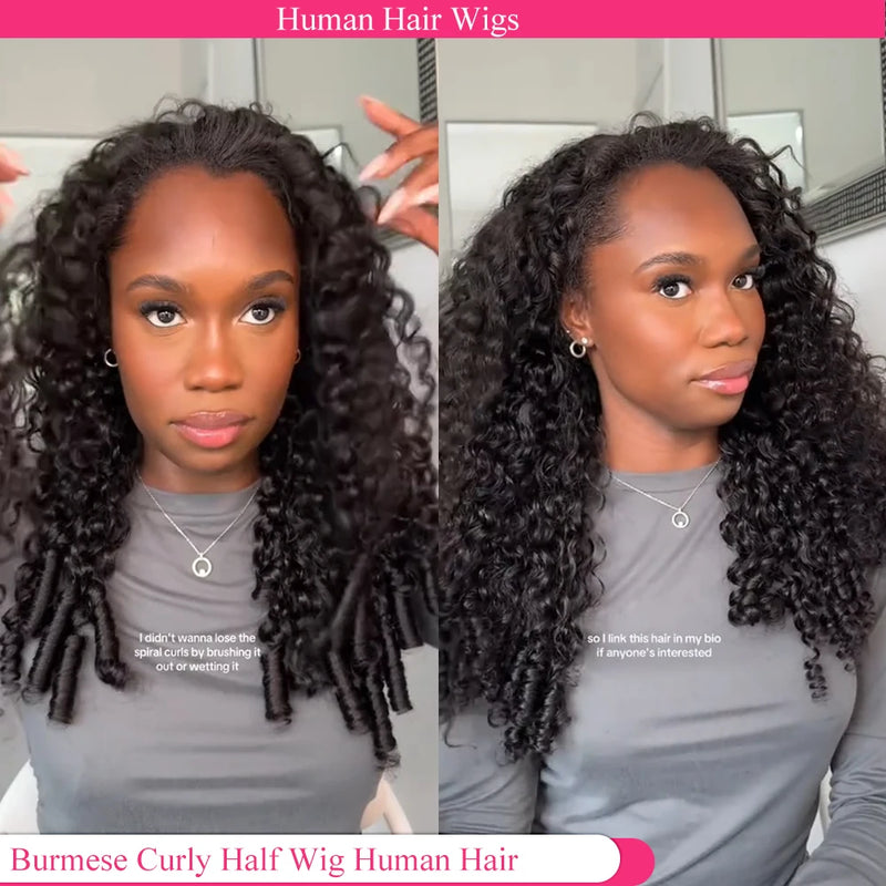 Burmese Curly Half Wig with Drawstring Closure