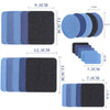 A set of iron-on patches featuring various shades of blue and black fabric for denim repair and decoration.