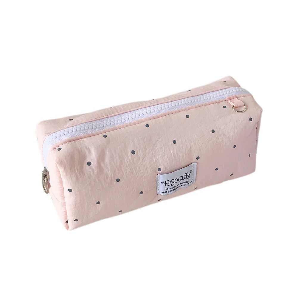 Korean Style Polka Dot Pencil Case – Spacious Storage for Students & Makeup
