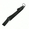 Black durable polyester luggage strap with a metal ring and buckle for securing items.