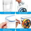 Instructions showing how to split boxes, place desiccant packs, label filament, and mark boxes for storage.