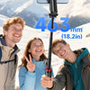 A magnetic selfie stick tripod with a smartphone attached is shown alongside three smiling people, demonstrating its use for 